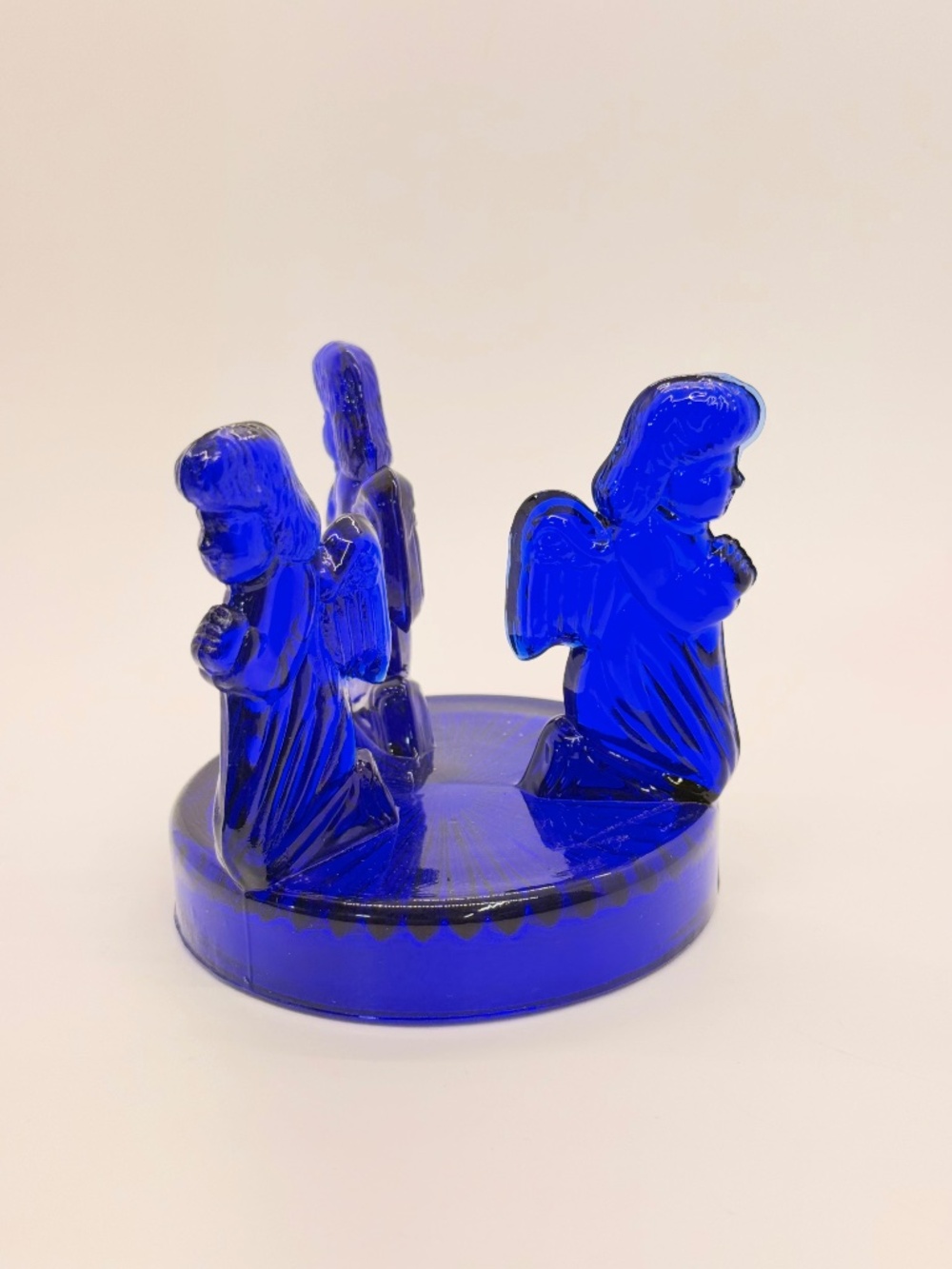 Vintage Cobalt Blue Glass Three Praying Angels Holder for Candles Bowls